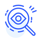 Illustrative icon of a magnifying glass with an eye in the center