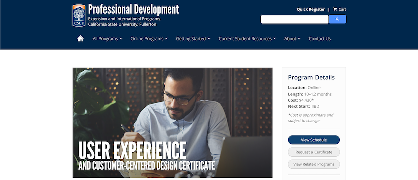 UX certification: California State University at Fullerton