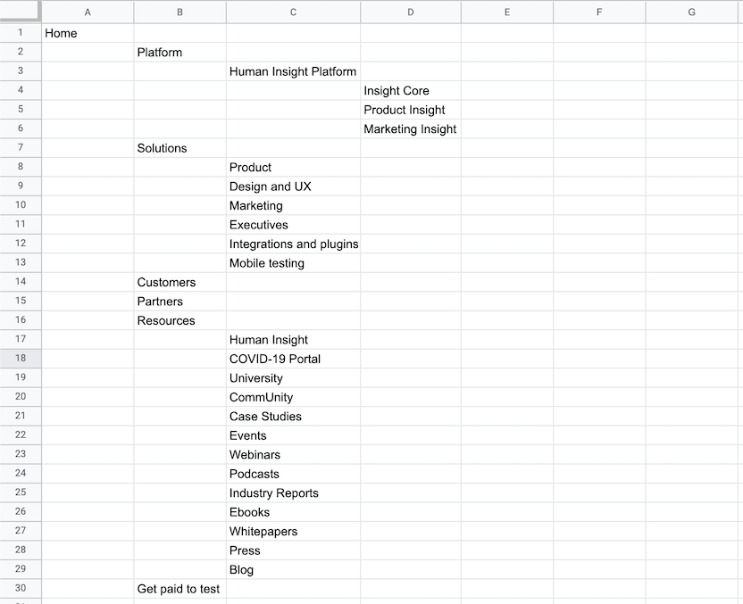 text-only version of website for tree testing