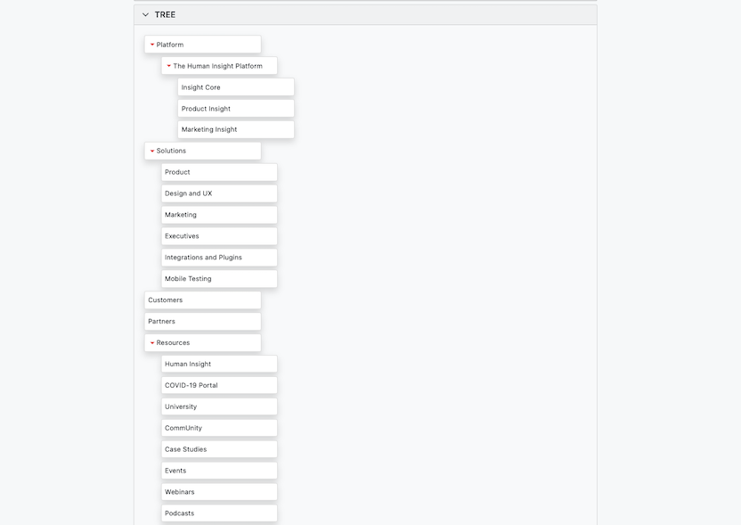 a tree test ready to be launched in platform