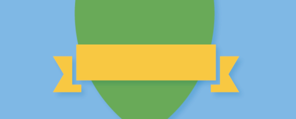 Illustration of a simple green shield with a yellow banner