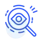 Illustrative icon of a magnifying glass with an eye in the center