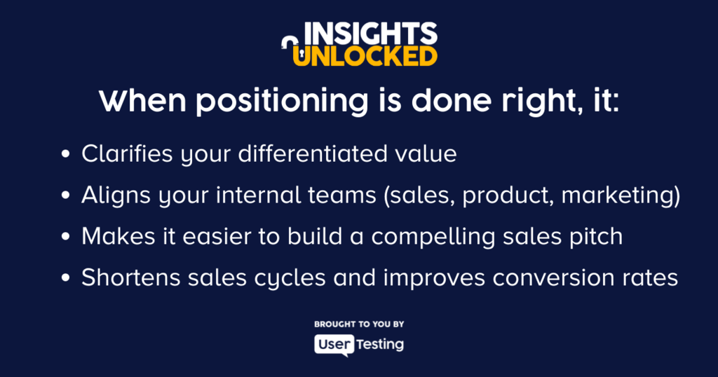 Graphic that shows what happens when positioning is done right from the April Dunford podcast episode