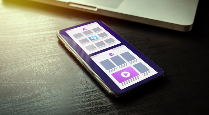 Photo showing A/B test on mobile phone