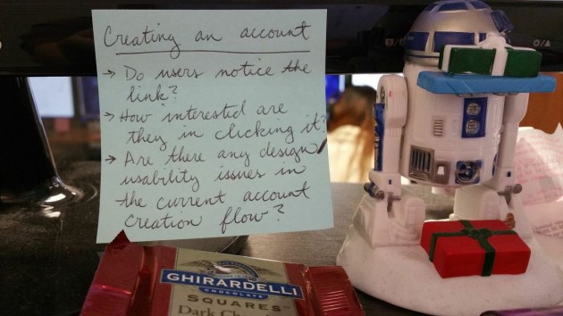 "Creating an account: -Do users notice the link? -How interested are they in clicking it? -Are there any design/usability issues in the current account creation flow?"