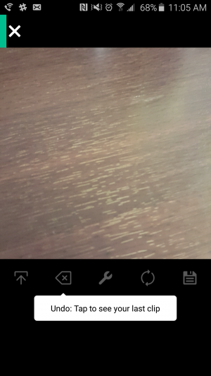 Tooltip under "back" icon: "Undo: tap to see your last clip"