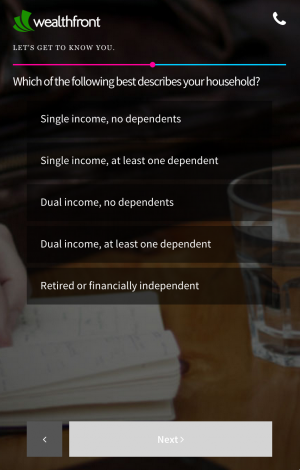 "Let's get to know you" question with a half-completed progress bar