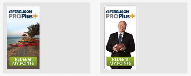 Left: Image of a beach with text "redeem my points." Right: Image of football celebrity Terry Bradshaw with text "redeem my points."