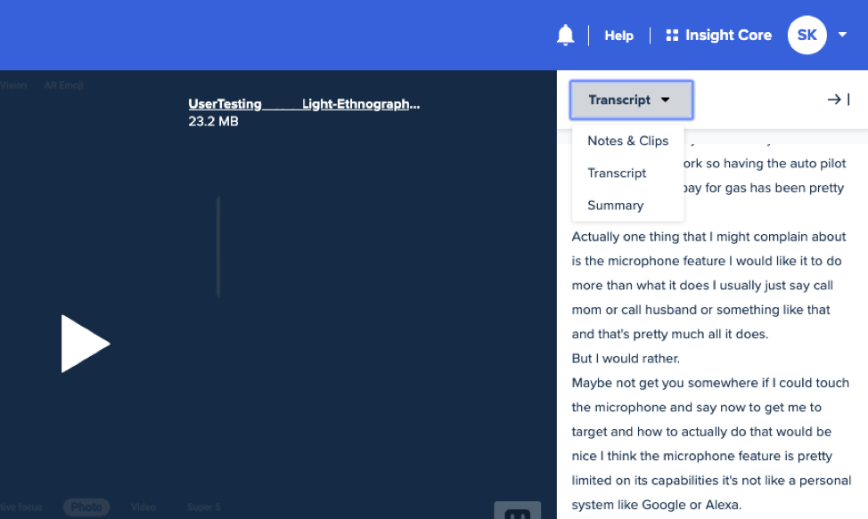 Transcripts screenshot